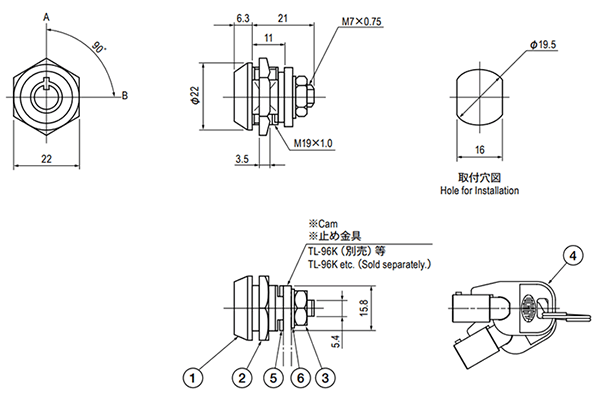 栃木屋 S型カムロック TL-96S-1 製品図面