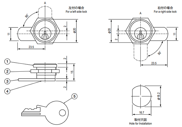栃木屋 シリンダー錠 TL-110-1 製品図面