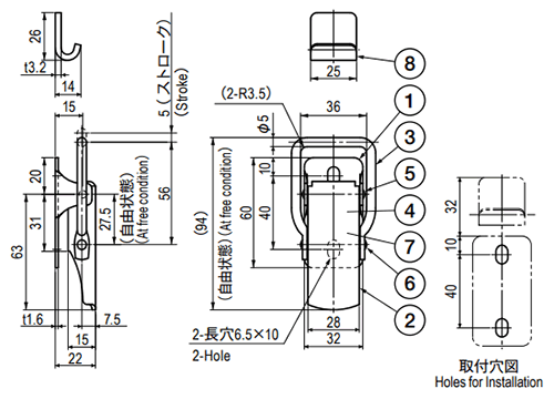 栃木屋 角型キャッチクリップIII型 TL-126 製品図面