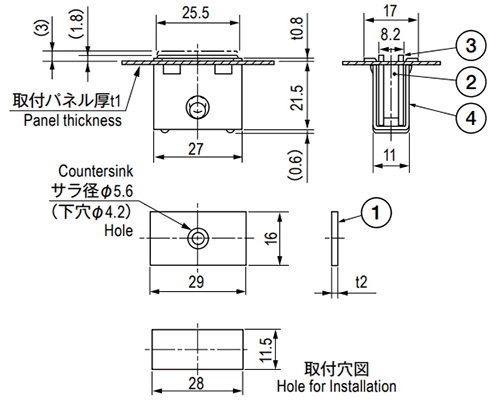 栃木屋 押込型マグネットキャッチ TL-185 製品図面
