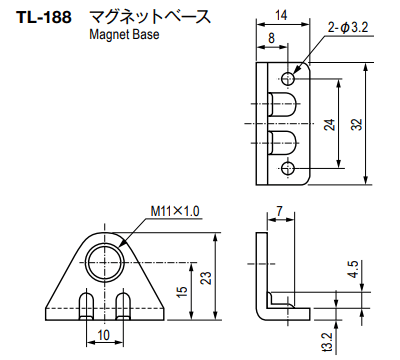 栃木屋 マグネットベース TL-188 製品図面