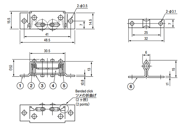 栃木屋 ボックスローラーキャッチ TL-222 製品図面