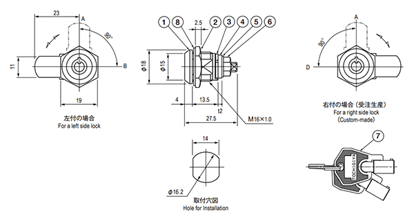栃木屋 ミニロック TL-224 製品図面