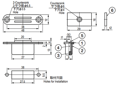 栃木屋 埋込型マグネットキャッチ TL-229S 製品図面