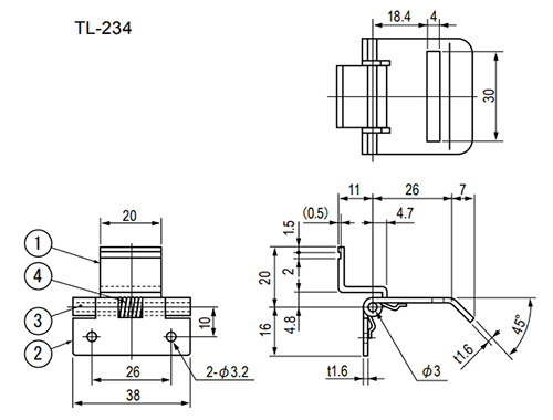 栃木屋 スウィングラッチ TL-234 製品図面