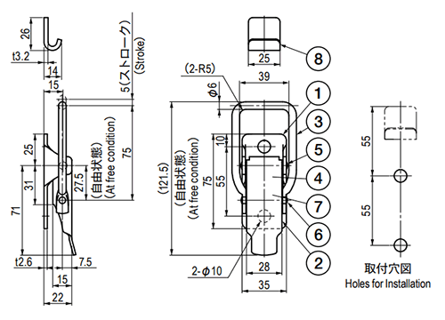 栃木屋 角型キャッチクリップ TL-274 製品図面