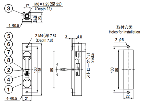 栃木屋 スライドラッチ TL-308 製品図面