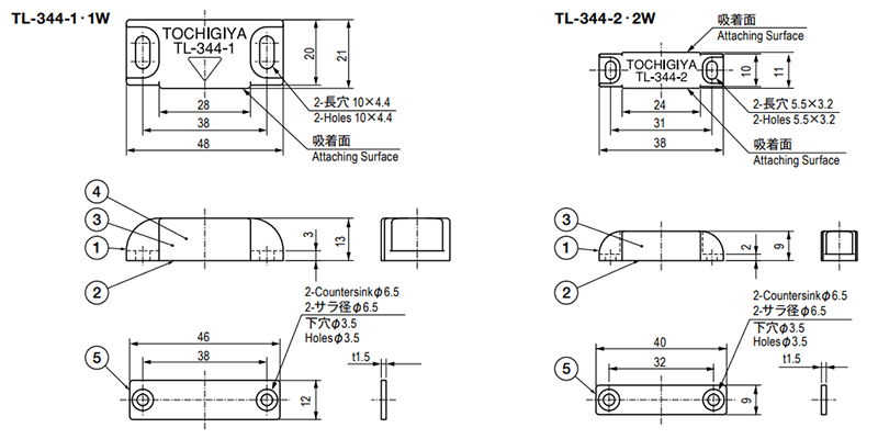 栃木屋 防塵マグネットキャッチ TL-344-1 製品図面