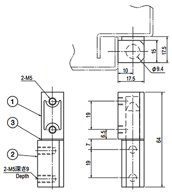 栃木屋 フラットヒンジ TEH-1056-U34 製品図面