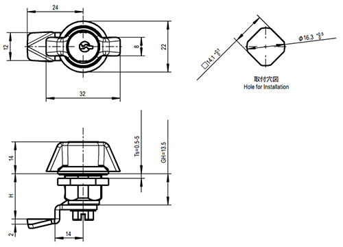 栃木屋 ウィングノブ(小) TEA-1022-U31 製品図面