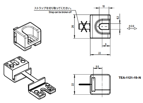 栃木屋 ロッドガイド TEA-1121-19-N 製品図面