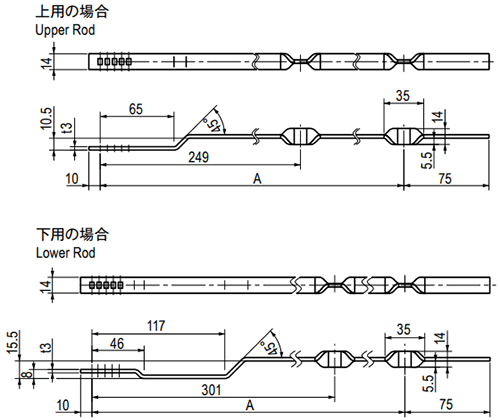 栃木屋 ロッド TEA-1160-08-05RA 製品図面