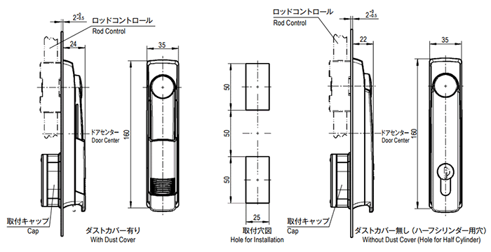栃木屋 スウィングハンドル TEA-1225-U190 製品図面