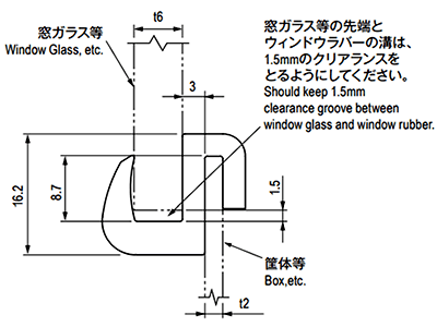 栃木屋 ウィンドウラバー TEM-1074-02 製品図面