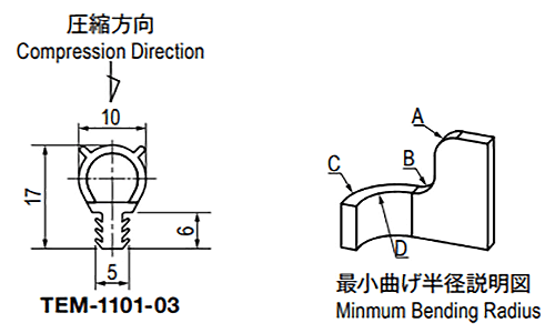栃木屋 ウィンドウラバー TEM-1074-04 製品図面