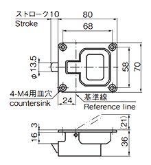 タキゲン A-254-1 ラッチ式 平面ハンドル(亜鉛合金) 製品図面