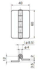 タキゲン B-28 段付蝶番 (鉄製) 製品図面