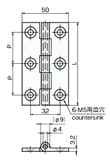 タキゲン B-201 黄銅引抜 平型蝶番(黄銅) 製品図面