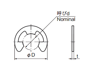 タキゲン B-1024 ステンレス E形止め輪 製品図面