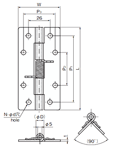 タキゲン B-1146 ステンレス スプリング付蝶番 製品図面