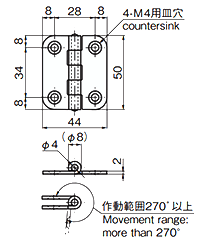 タキゲン B-1229 ステンレス マリンヒンジ 製品図面