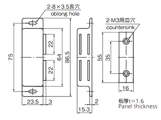 タキゲン C-100-B スーパーマグネットキャッチ(横型)(黄銅) 製品図面