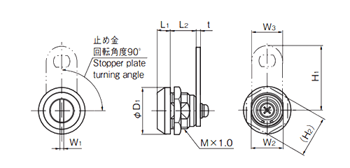 タキゲン C-286 ロック付ドライバー錠(マイナス溝)(亜鉛合金) 製品図面