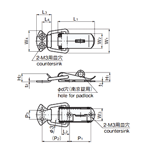 タキゲン C-1012 ステンレス 鍵穴付パチン錠 製品図面