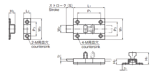 タキゲン C-1170 ステンレス 表付用角ラッチ 製品図面