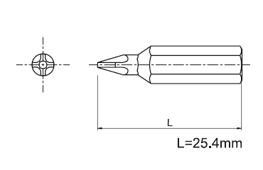 TRF 十字ピン用ビット(全長25.4mm) 製品図面