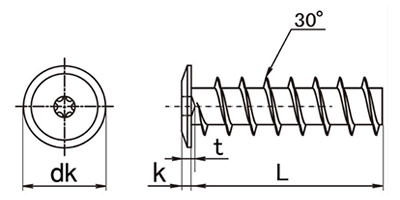 鉄 TORX スリムヘッドノンサート(超極低頭)(樹脂用ねじ)(Saima製) 製品図面