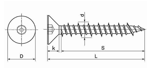 ステンレス SUS410 ピン・皿頭 六角ノープラグビス (コンクリート用ねじ)(いたずら防止) 製品図面