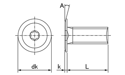 アルミニウム 310スリムヘッド・ スクリュー (シックスロブ・6-ロブ)(超極低頭 CAP) 製品図面