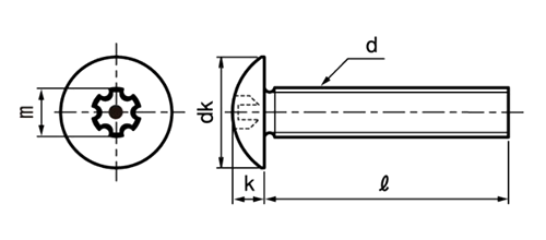 鉄 LR(ライン穴・タンパープルーフ) トラス頭 小ねじ 製品図面