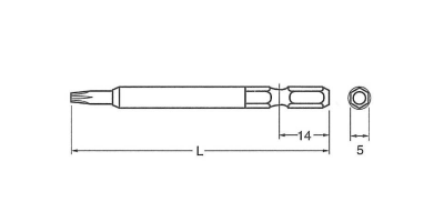 ライン穴用 LR(タンパープルーフ)ビット(U5)ピン付タイプ(5mm軸ビット) 製品図面