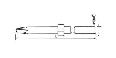 ライン穴用 LR(タンパープルーフ)ビット(H4)ピン付タイプ(電動ドライバー用) 製品図面