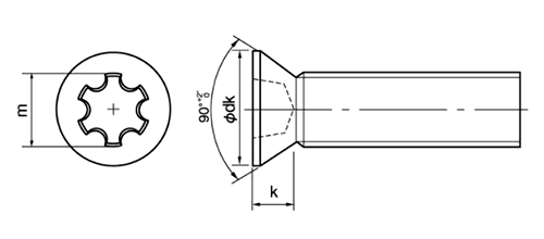 ステンレス LR(ライン穴・タンパープルーフ) 皿頭 小ねじ 製品図面