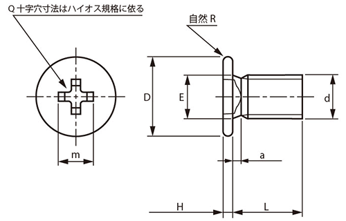 鉄(+) トツプラ Pタイプ 平頭 (D5) 製品図面