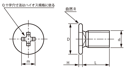 鉄(+) トツプラ Pタイプ 平頭 (D6) 製品図面