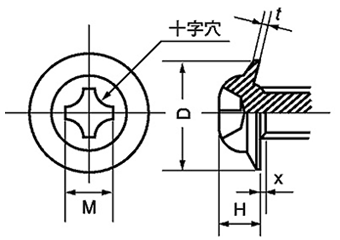 鉄(+)TPタッピンねじ(2種溝なし B-0形) 製品図面