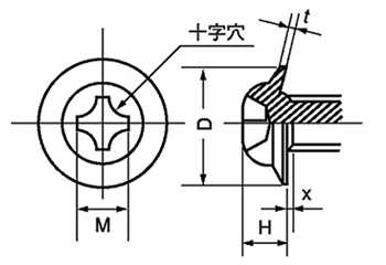 鉄(+)TPタッピンねじ (2種溝付き B-1形) 製品図面