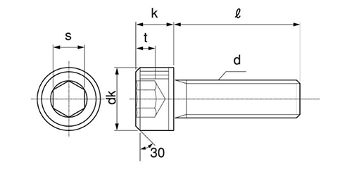 鋼 六角穴付きボルト(キャップスクリュー)(M12、p＝1.5)(細目)(全ねじ) 製品図面