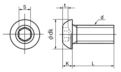 鋼 六角穴付きボタンボルト(ボタンキャップ)(JIS規格) 製品図面