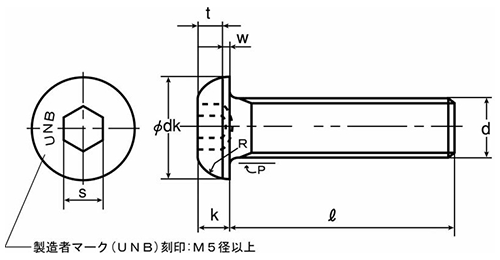 鋼 六角穴付きボタンボルト(ボタンキャップ)(アンブラコ製規格) 製品図面