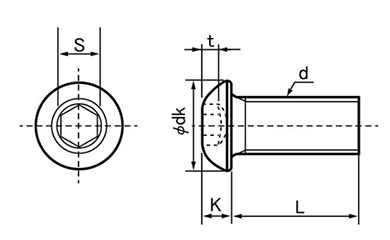 鋼 六角穴付きボタンボルト(ボタンキャップ)(SSS規格)(アンスコ製) 製品図面