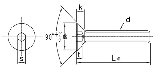 鋼 六角穴付き皿頭 ボルト(皿頭 キャップ)(JIS規格) 製品図面