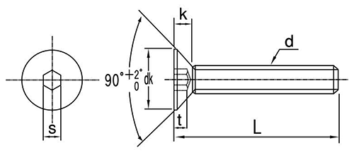 鋼 六角穴付き皿頭 ボルト(皿頭 キャップ)(JIS規格)(日本鋲螺製) 製品図面
