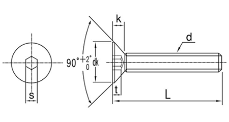 鋼 六角穴付き皿頭 ボルト(皿頭 キャップ)(DIN規格)(日星製) 製品図面