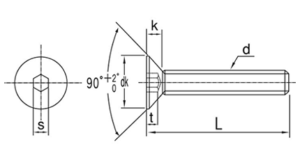 鋼 六角穴付き皿頭 ボルト(皿頭 キャップ)(JIS規格)(極東製) 製品図面