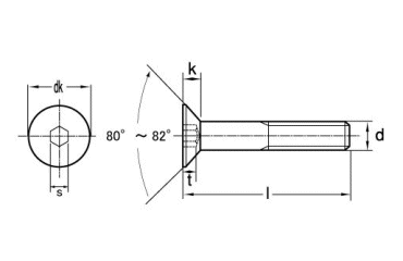 鋼 六角穴付き皿ボルト(皿頭 キャップ)(UNCユニファイ並目ねじ)(アンブラコ製) 製品図面